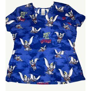 Disney Dumbo "Dont Just Fly Soar!" Cotton Shirt L Scrub Top Size Lg